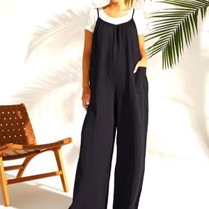 Simple by Suzanne Betro |Black Cami-Strap Wide-Leg Jumpsuit - Women & Plus